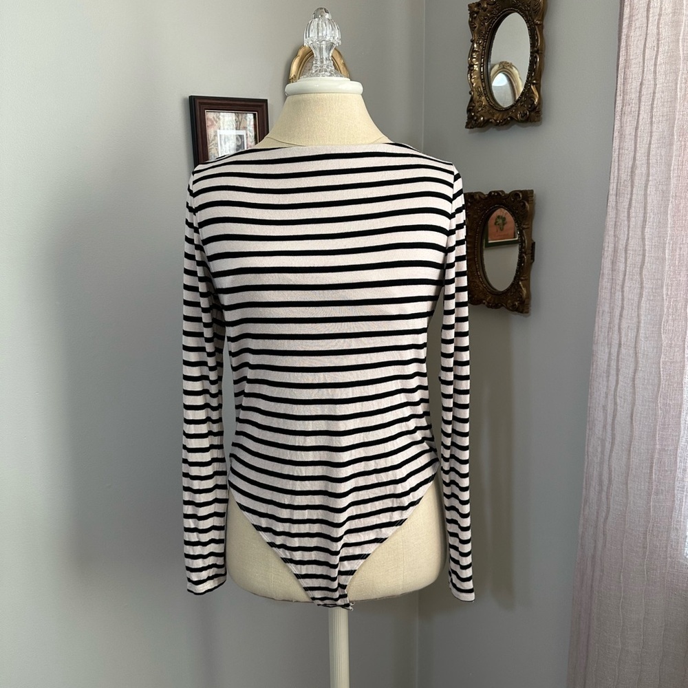 H&M Black and Beige Striped Bodysuit